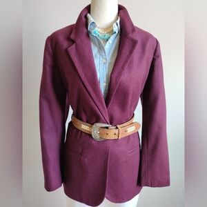 Sag Harbor Vintage 100% Wool Classic Preppy Blazer Burgundy Size 12 Petite
